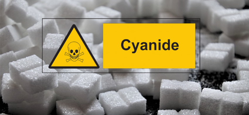 Home Edit of a Cyanide Label over Stock Image Sugar Cubes