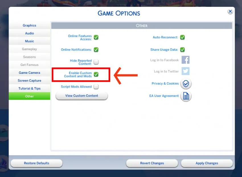 sims 4 pc game options menu