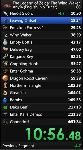 Livesplit timer for Zelda