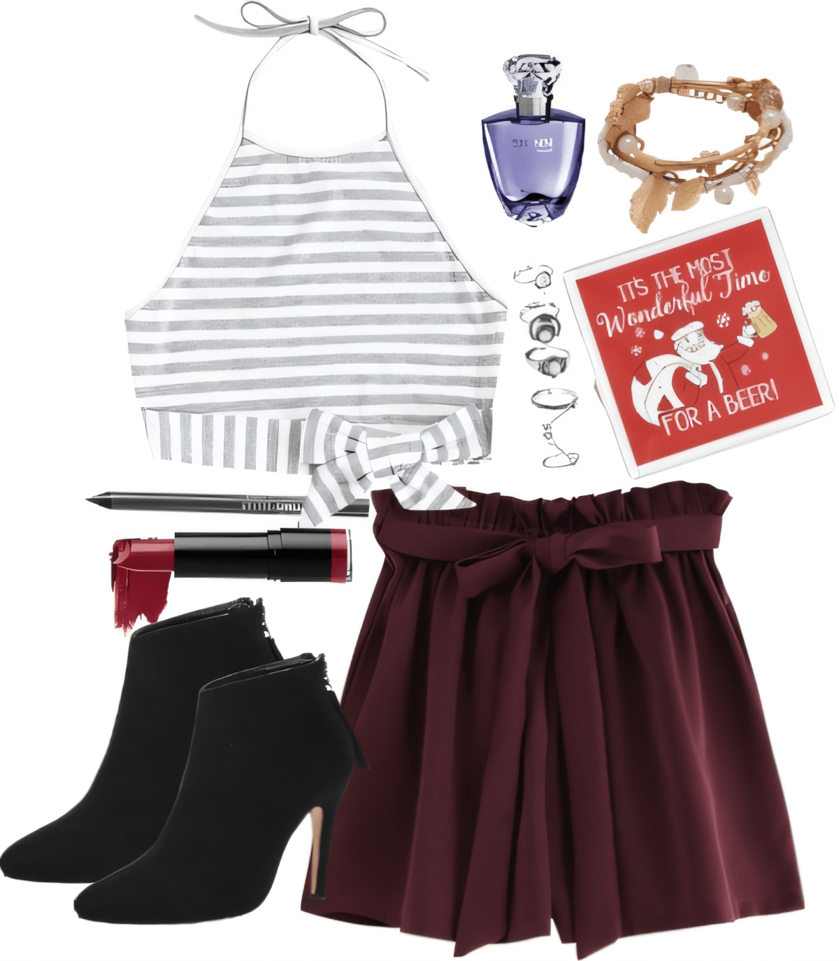 Casual Chic Holiday Spirit: Stripes, Burgundy & Bow Details by Rubina Shaikh