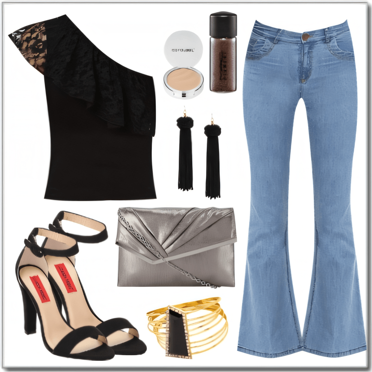 Night Out Noir: One-Shoulder Glamour Meets Retro Flare by Rubina Shaikh