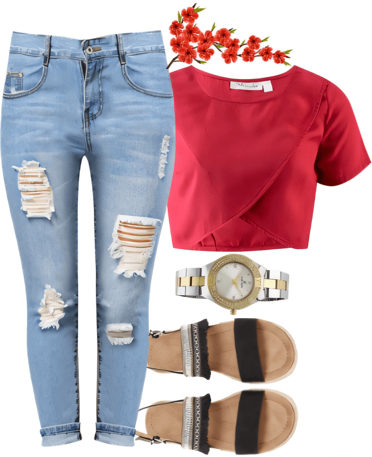 Summer Sunset Chic: Red Crop & Distressed Denim Dream by Rubina Shaikh