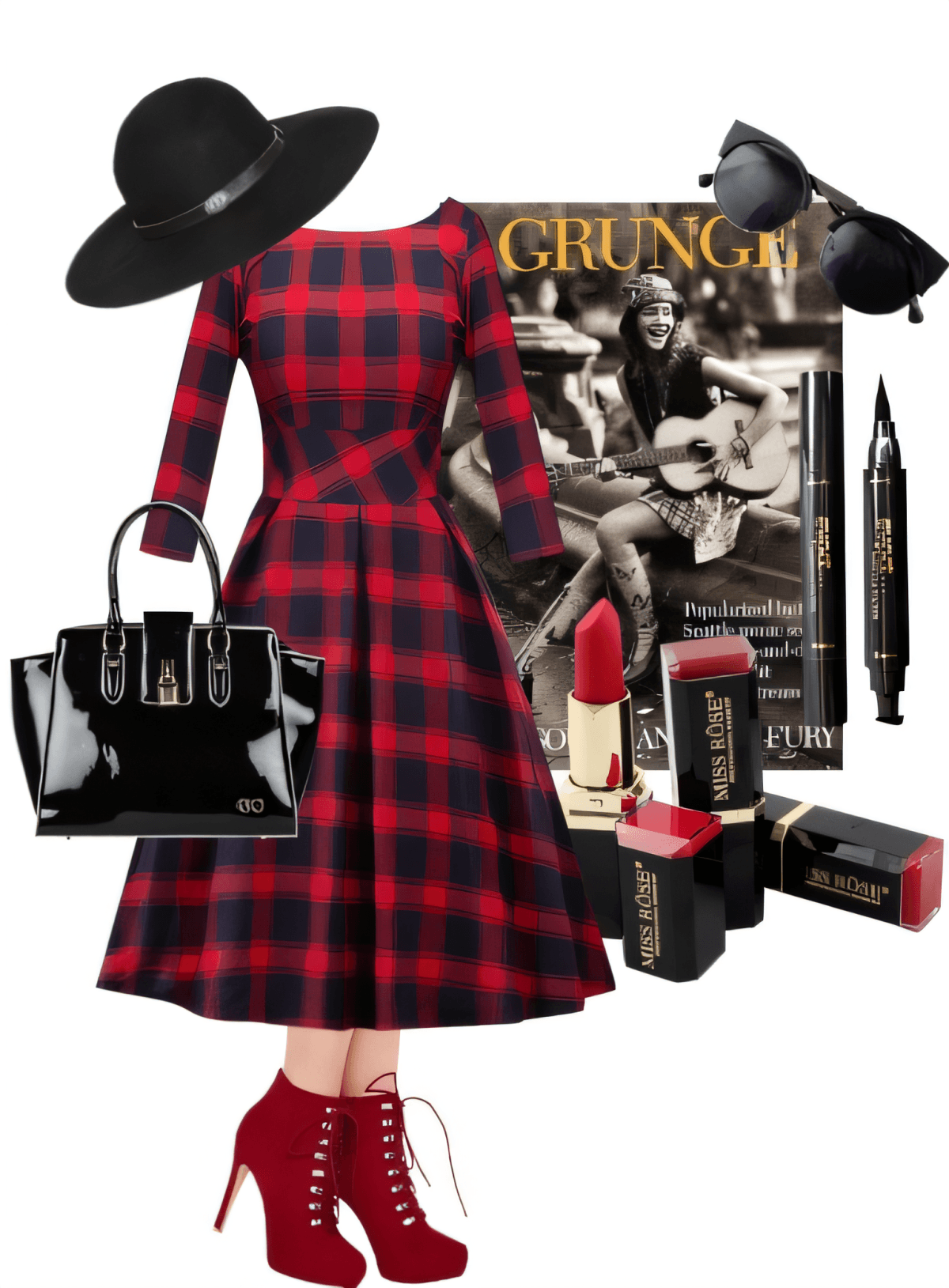 Grunge Glam Meets Vintage Grace: The Red Plaid Revolution by Somya