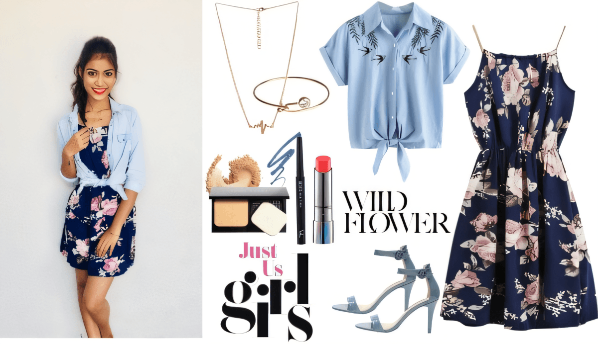 Floral Romance: Navy Bloom Dress with Chambray Charm by Deepika Maheshwari