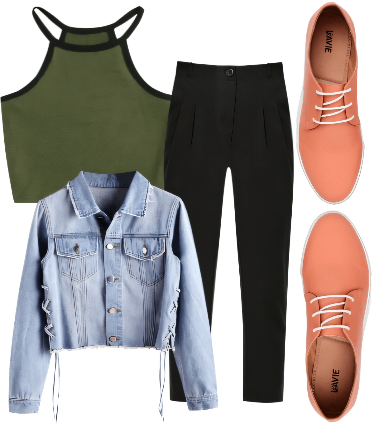 Urban Explorer: Olive & Denim Dream with Coral Kicks by Sana Jhnvi