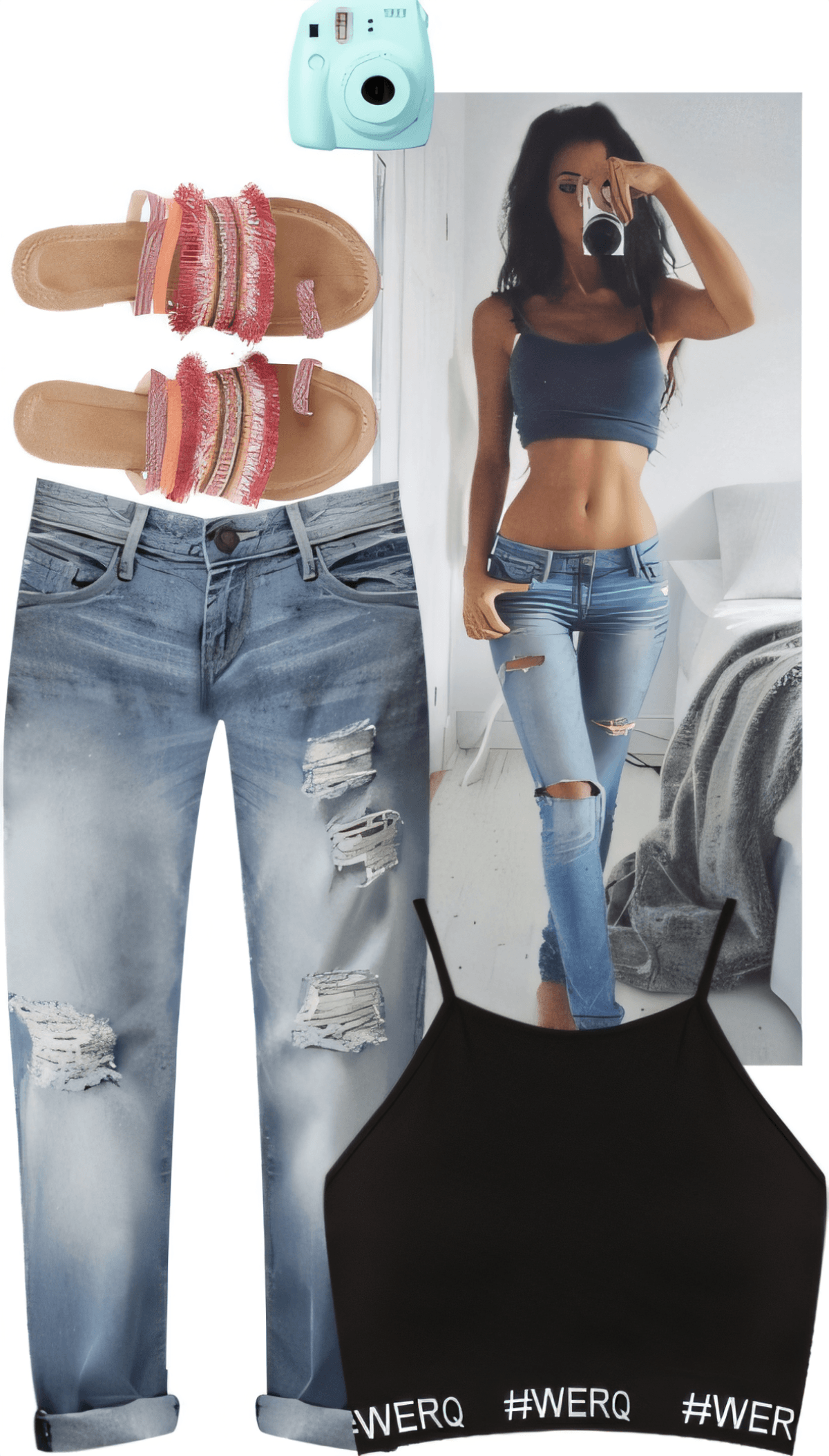 Summer Breeze Street Style: Distressed Denim & Boho Slides by Akancha Jain