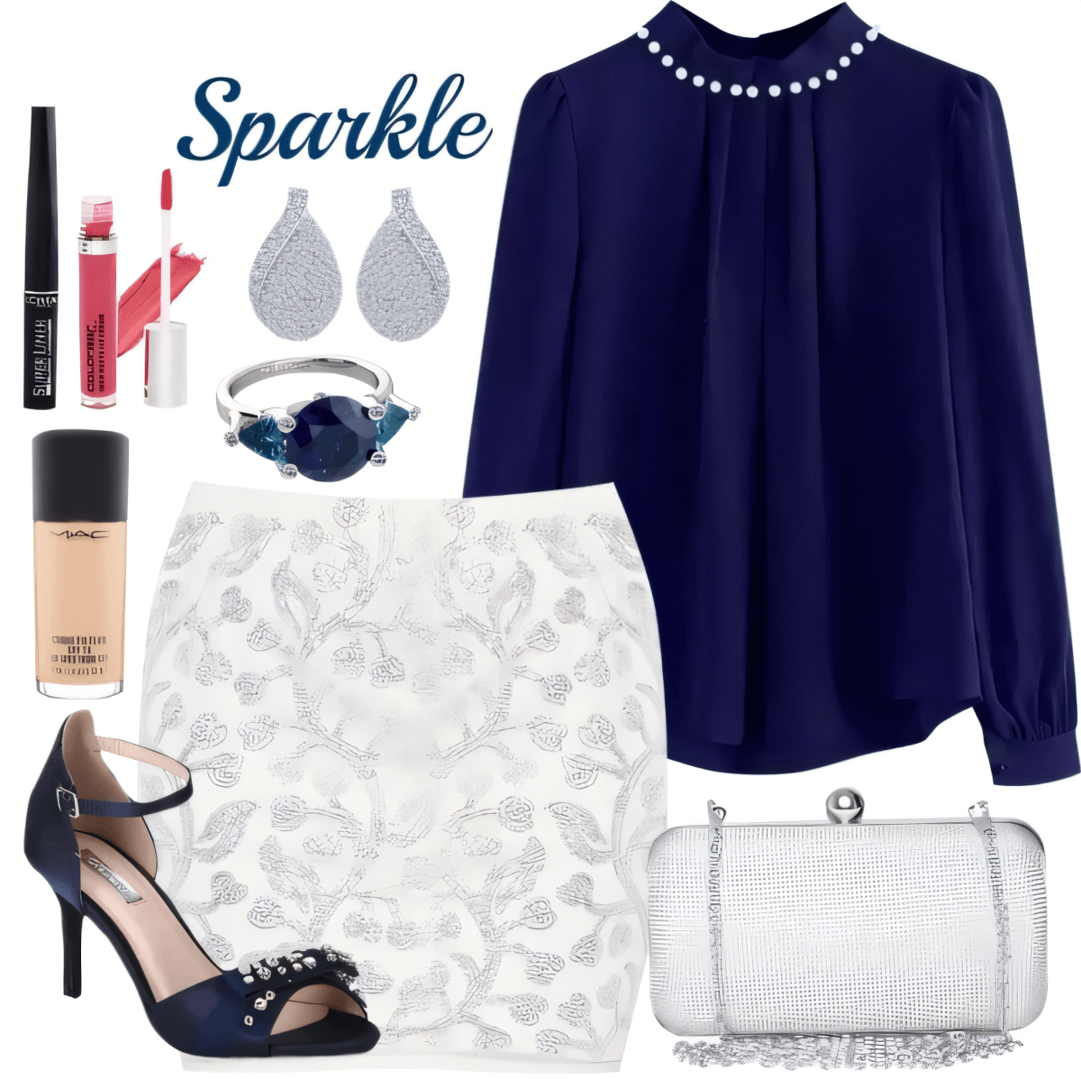 Midnight Elegance: Navy & Silver Sparkle Soirée by Cheryl Dsouza