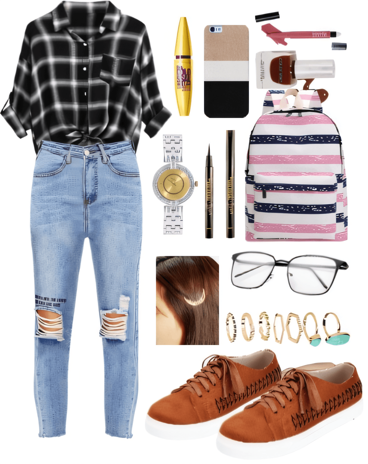 Effortlessly Cool Campus Chic: Plaid & Denim Dream by neeti