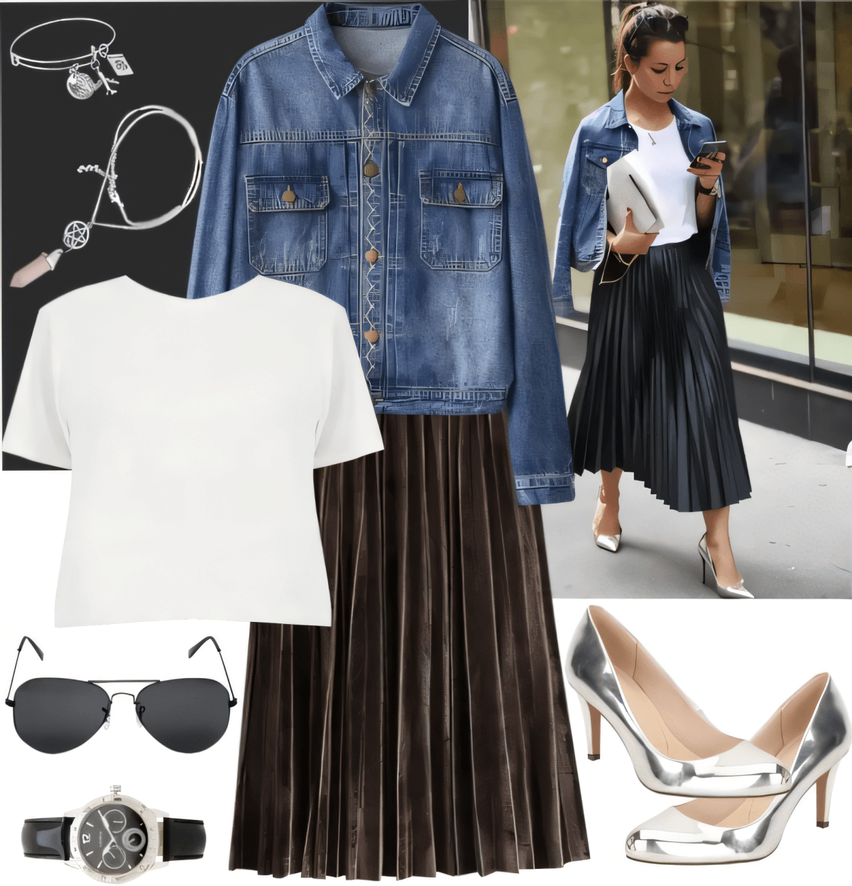 Classic Pleated Elegance: The Denim & Silver Statement by neeti
