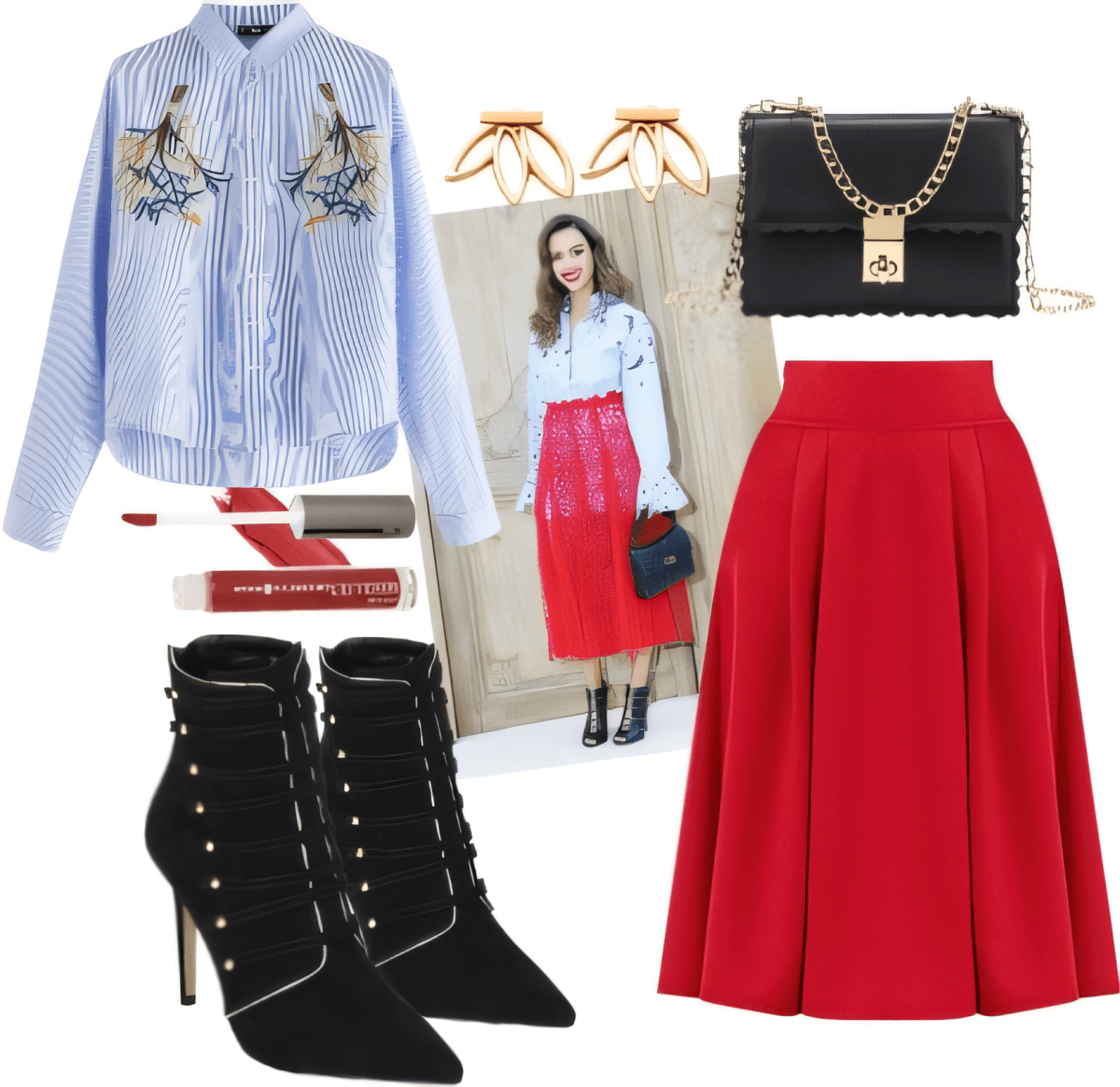 Vintage Charm Meets Modern Edge: The Perfect Striped & Red Statement Look by radhika
