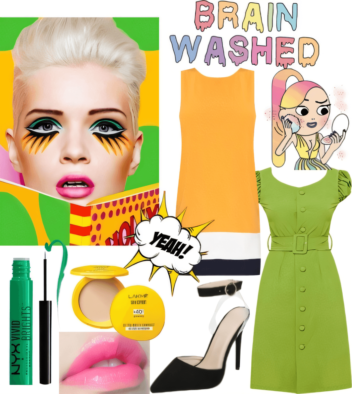 Retro Glam Green Button-Down Dress with Pop Art Vibes Retro Glam Green Button-Down Dress with Pop Art Vibes by PB