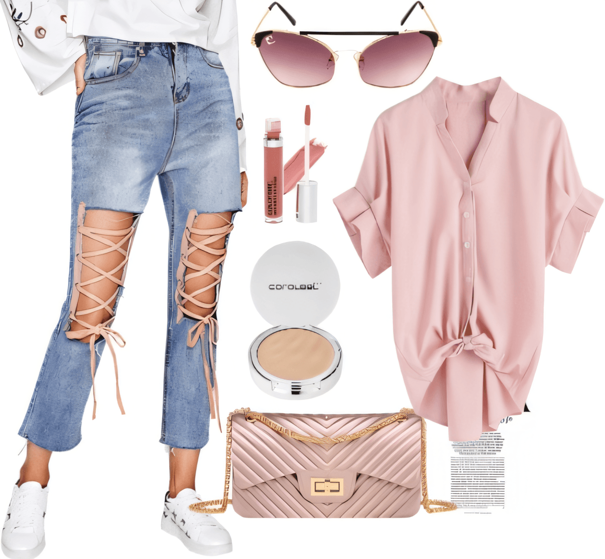 Blush & Denim Dreams: The Lace-Up Street Style Statement by Rubina Shaikh