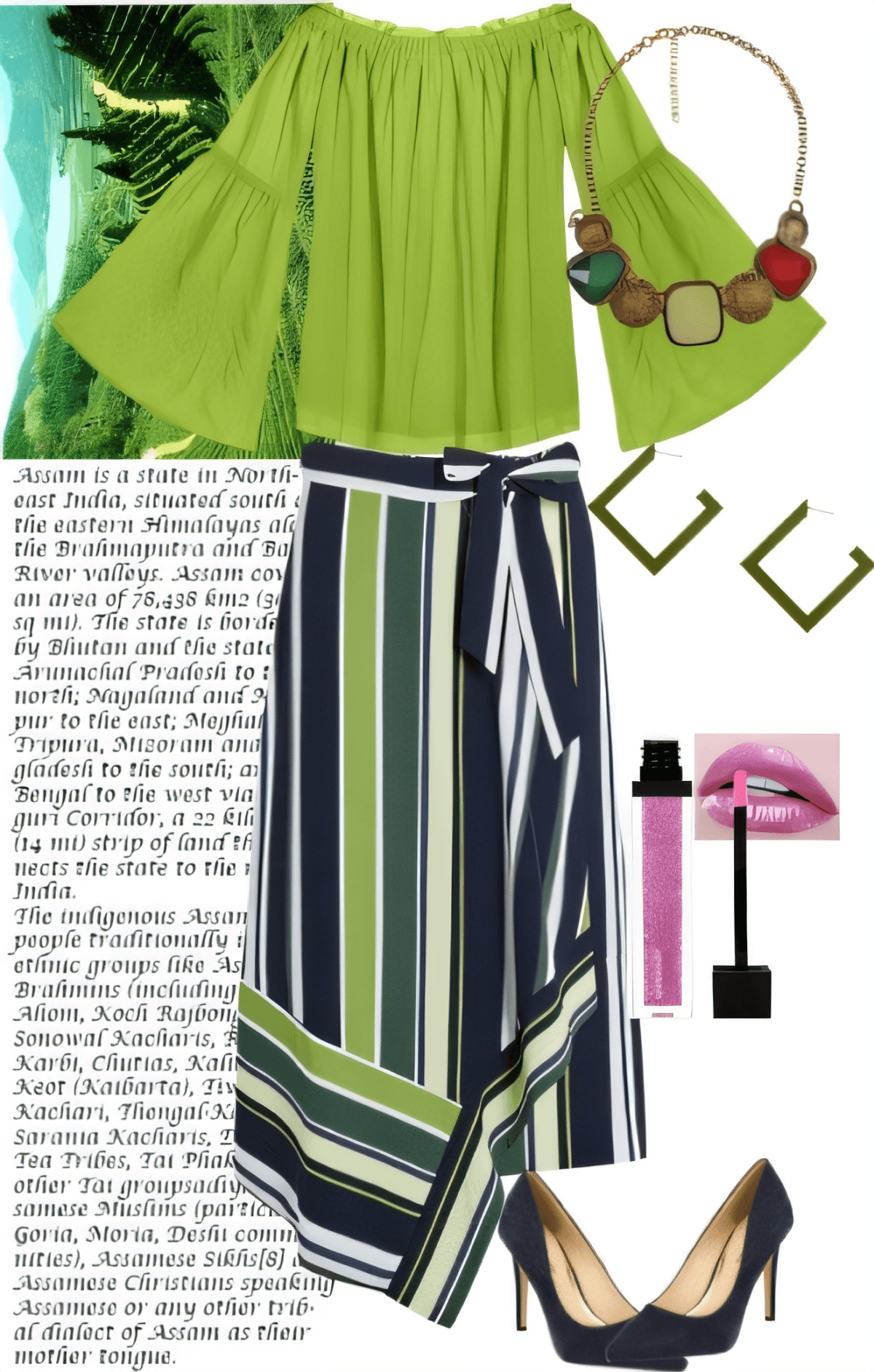 Coastal Breeze: Navy Stripes & Lime Flutter Sleeves by Sanya Kukreja