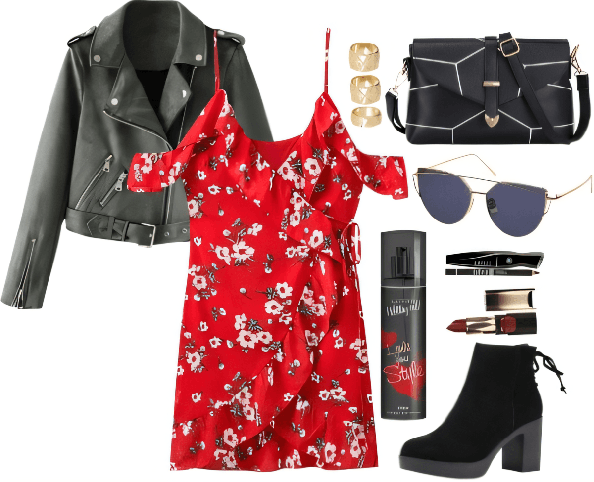 Edgy Romance: Leather & Florals Date Night Dream by radhika