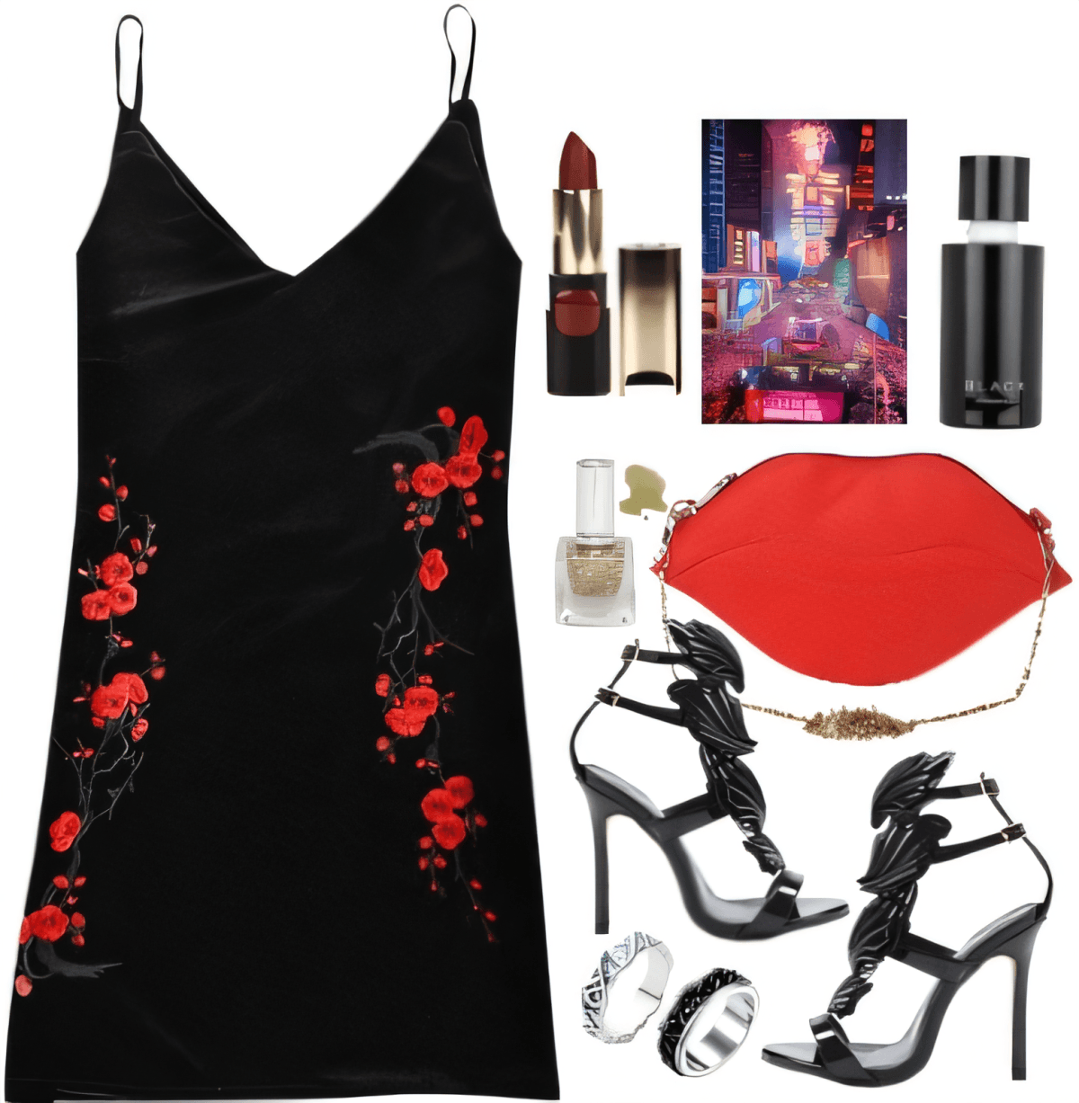 Midnight Blossom: A Sultry Night Out Ensemble by kritika