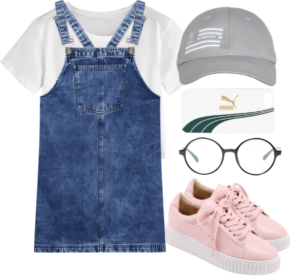 Casual Cool: Denim Jumper Dress with Pink Kicks by Rubina Shaikh