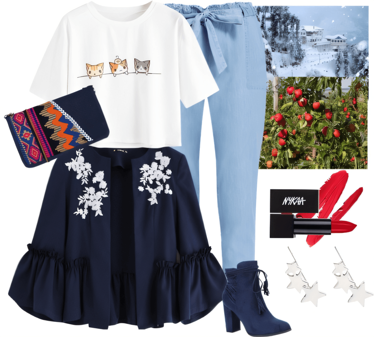 Whimsical Winter Wonderland: Cats & Comfort in Navy & Blue by Sanya Kukreja
