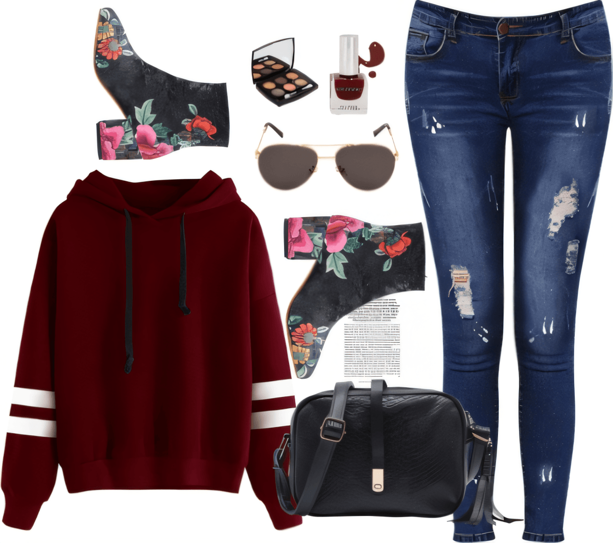 Burgundy Blooms & Urban Edge: A Cozy-Chic Street Style Ensemble by Rubina Shaikh