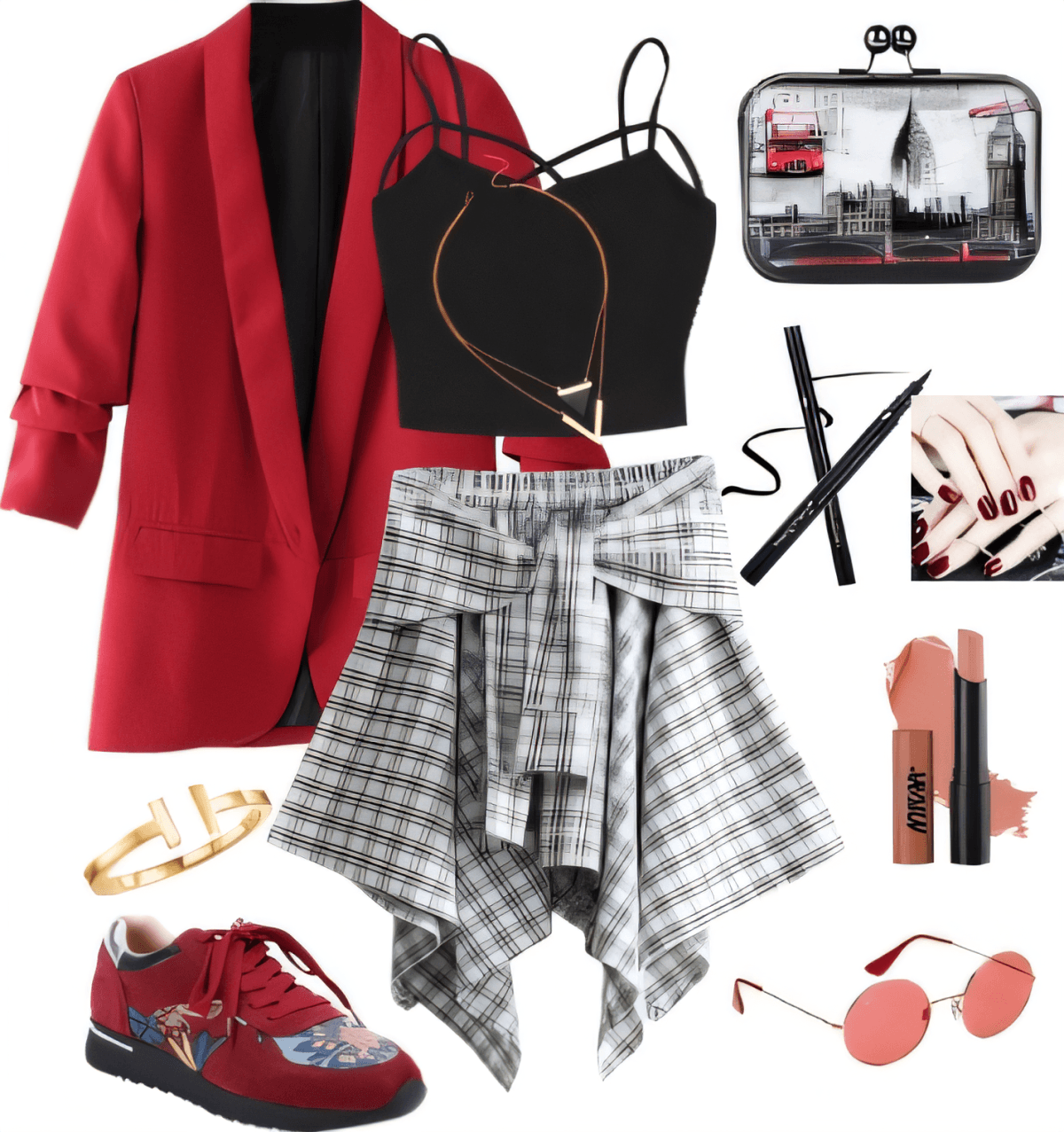 Urban Romance: Red Blazer & Gingham Charm by priyanka lata