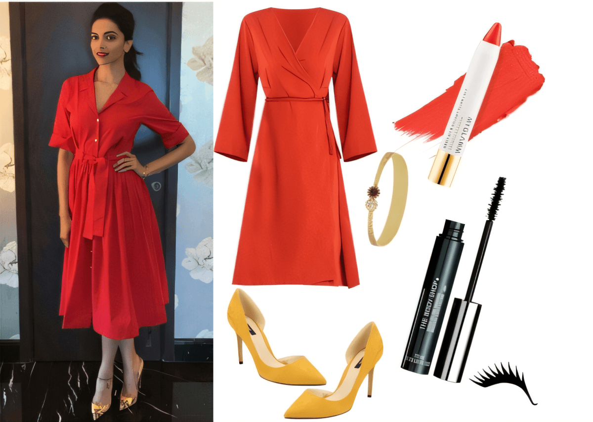 Lady in Red: Classic Wrap Dress with Golden Accents by simran kaur