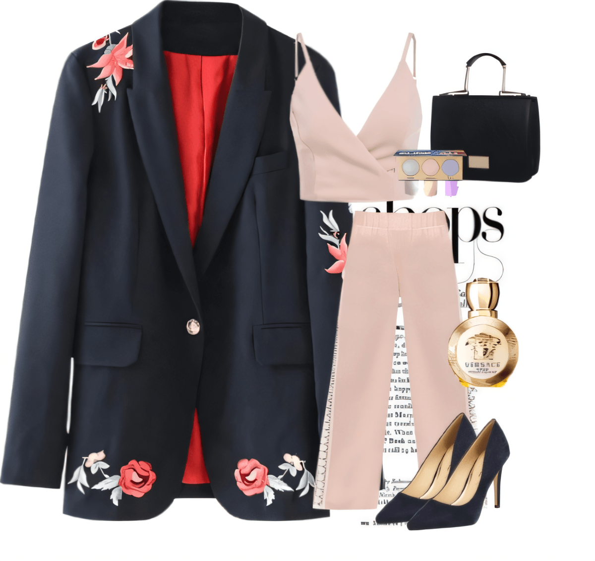 Blooming Elegance: Navy Floral Blazer with Blush Sophistication by DEEPIKA
