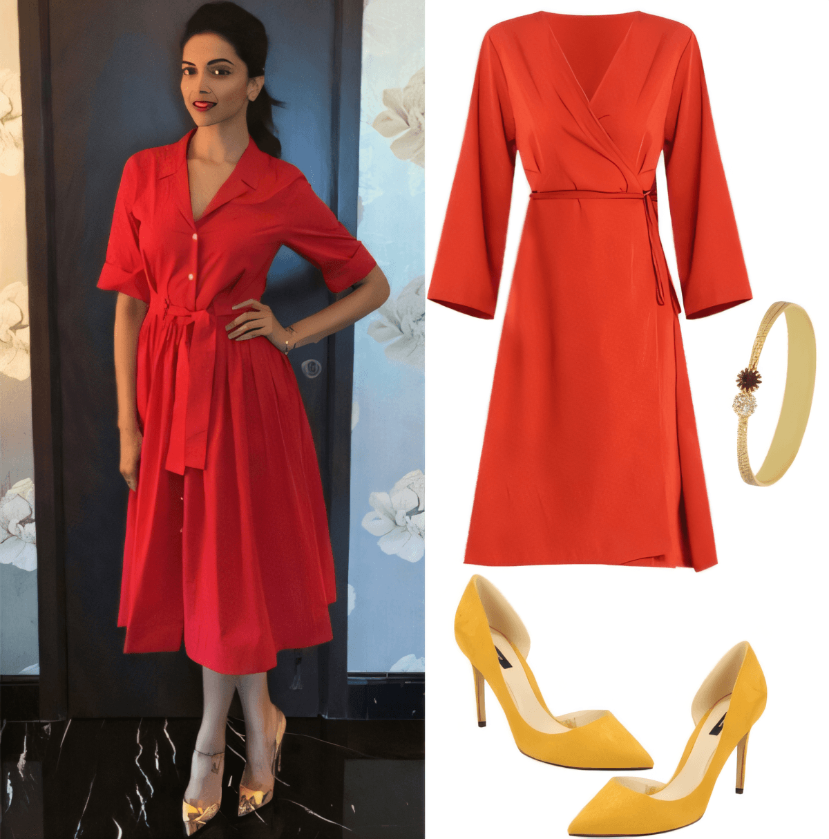 Red Romance Meets Yellow Pop: A Wrap Dress Symphony by radhika