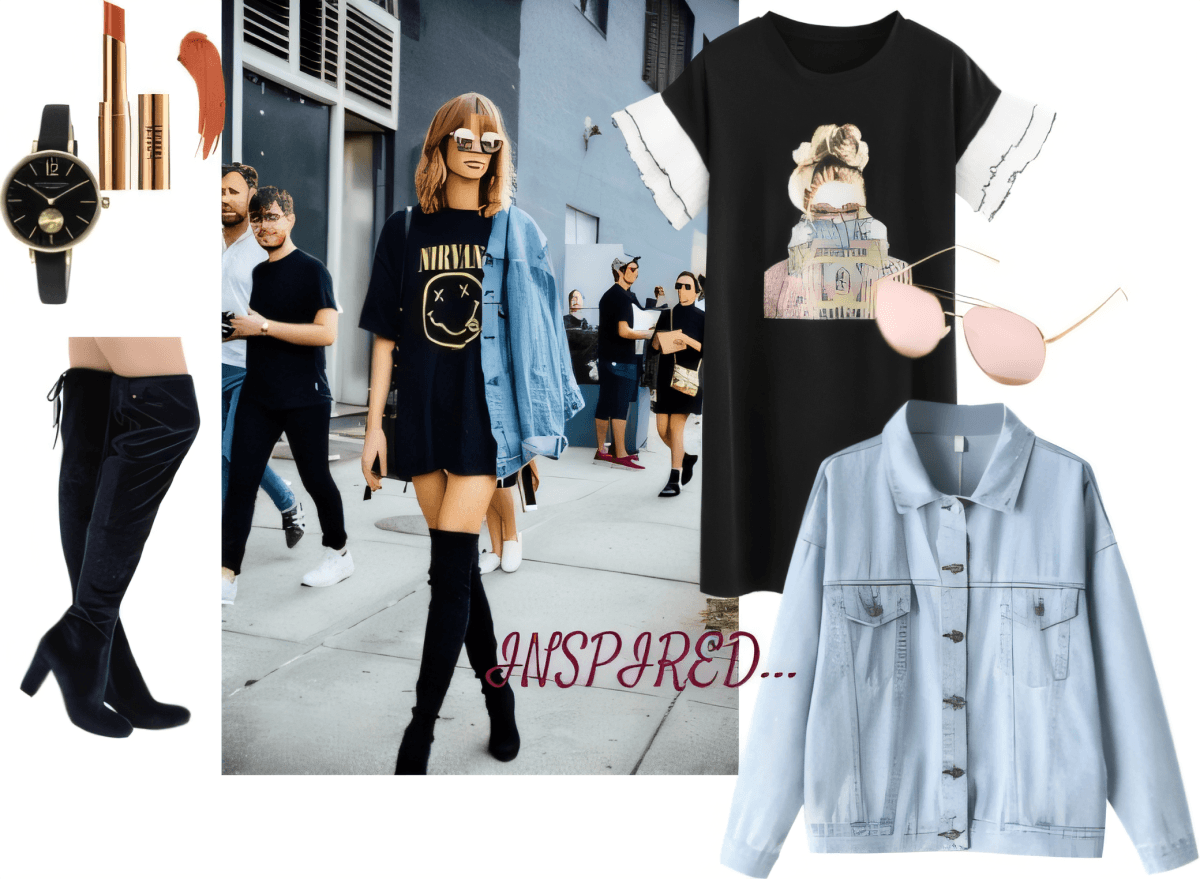 Grunge Glam Goddess: Nirvana Tee & Thigh-High Revolution by Harpreet kaur