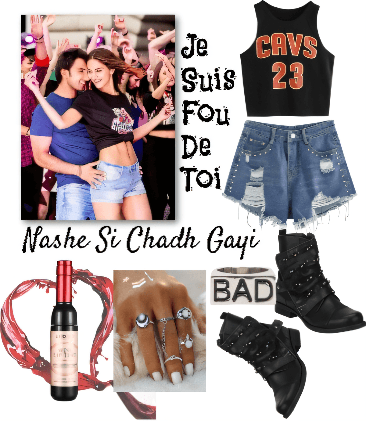 Edgy Casual-Outfit mit CAVS 23 Crop Top, Distressed Denim Shorts, Combat Boots und romantischen Accessoires