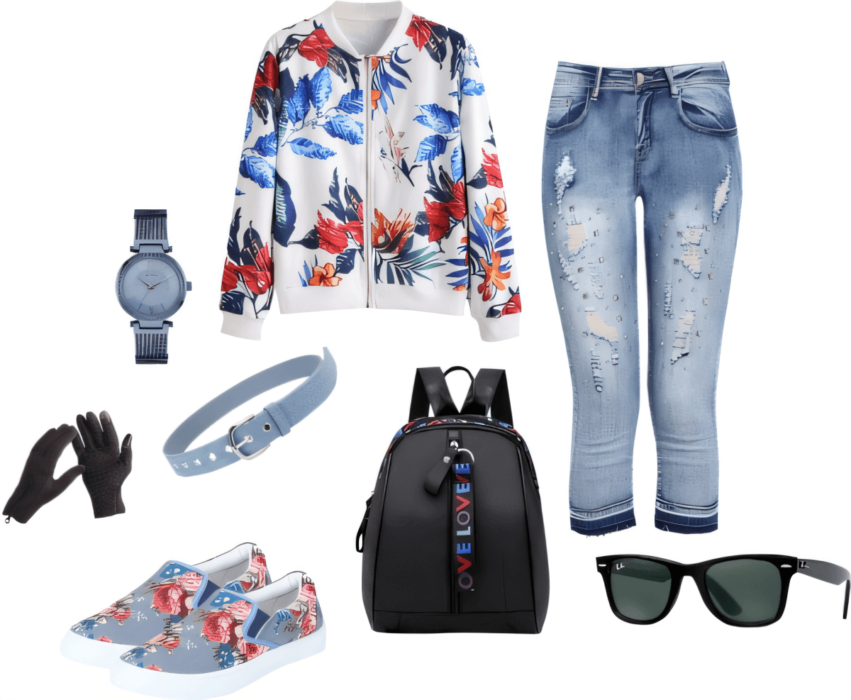 Blooming Urban Explorer: Floral Bomber & Distressed Denim Dream by Nisha Sharma