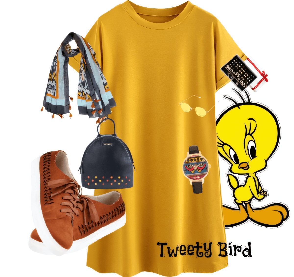 Tweety's Sunshine Dream: A Playful Yellow T-Shirt Dress Adventure by DEEPIKA