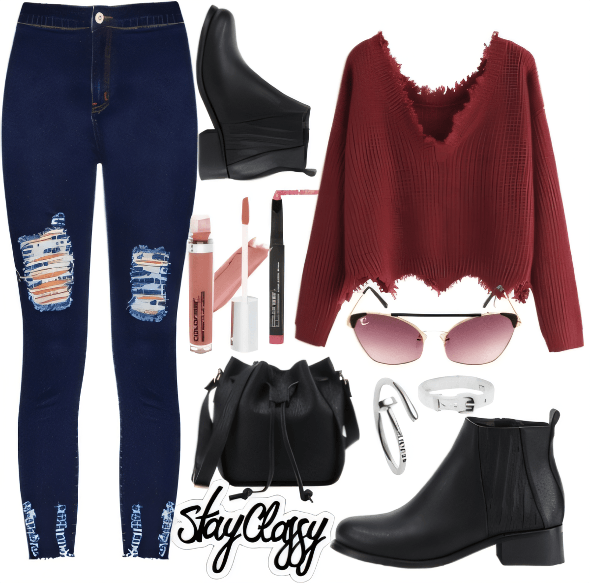 Edgy Burgundy Dreams: Urban Chic with a Rebellious Twist by neeti