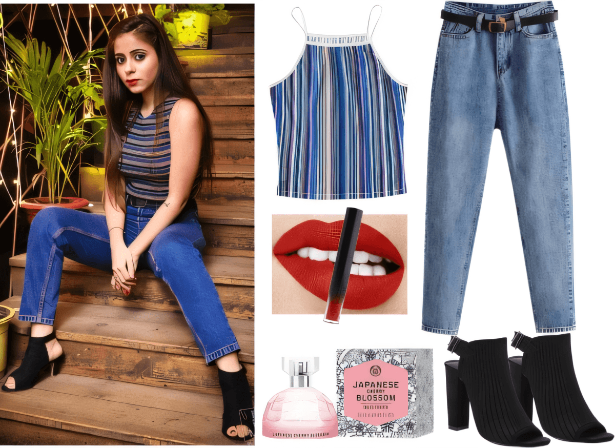 Urban Vintage Vibes: Striped Tank & Mom Jeans Ensemble by Tupur Malhotra
