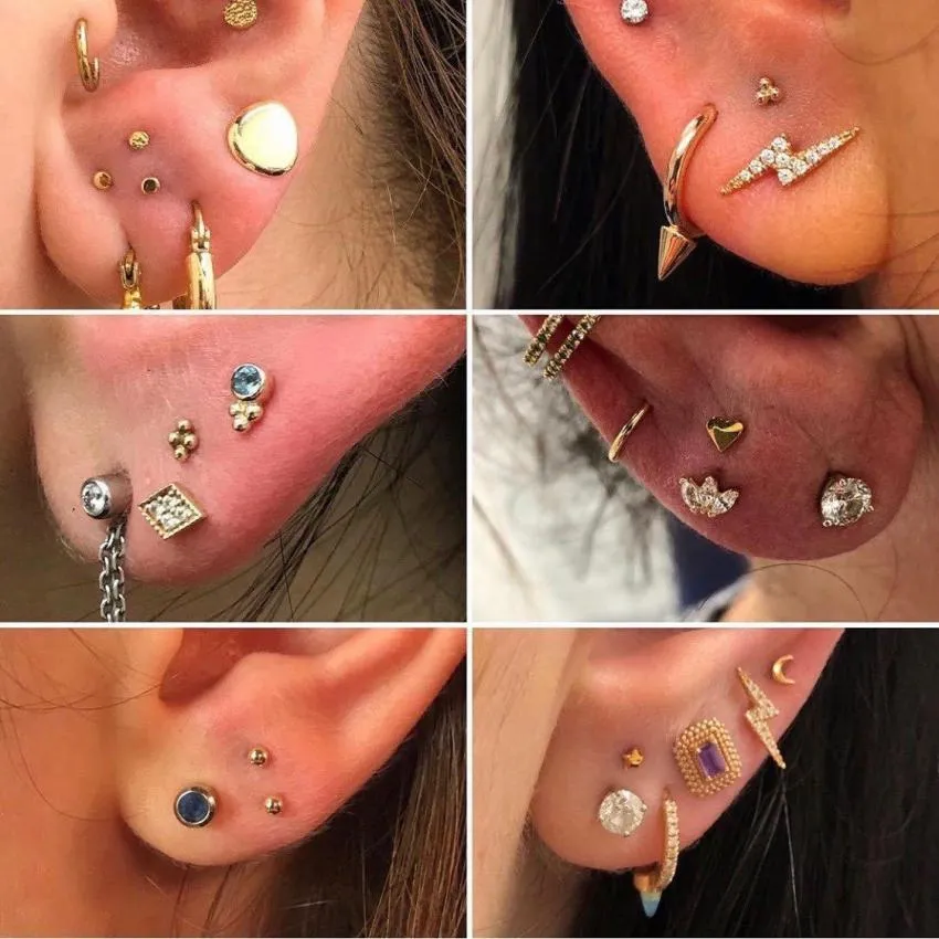 perforación del lóbulo apilado stacked lobe piercing