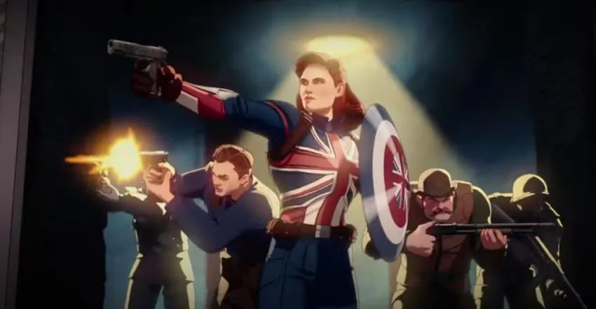 what if mcu disney series teaser still peggy carter captain britain howling commandos