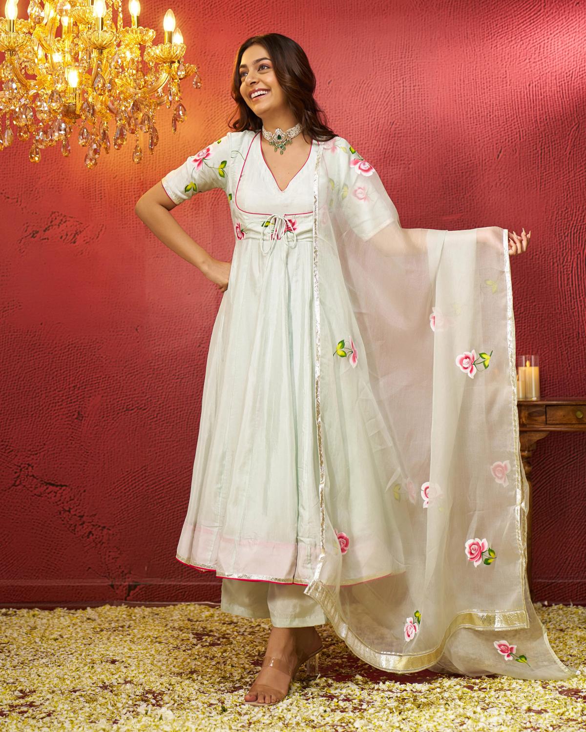 Buy Silk Handpainted Gotapatti Suit Set For Women by Guleri