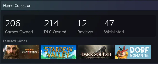 A Screenshot of my game collector badge on steam