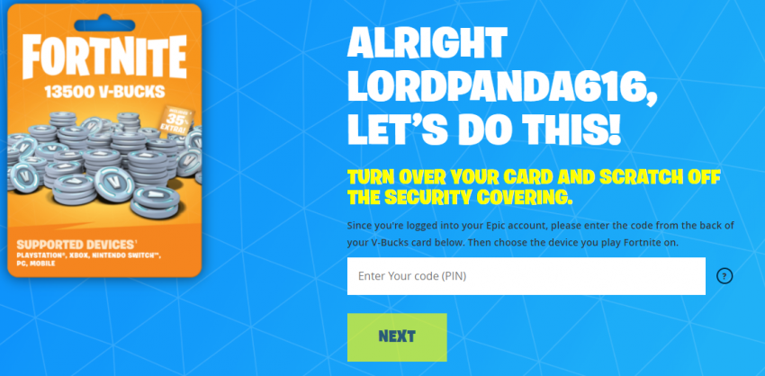 V-buck website on Epic Games Screen capture