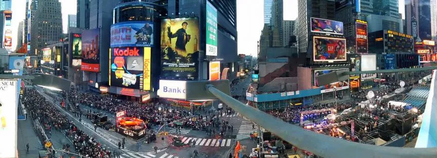 A panoramic image of Times Square