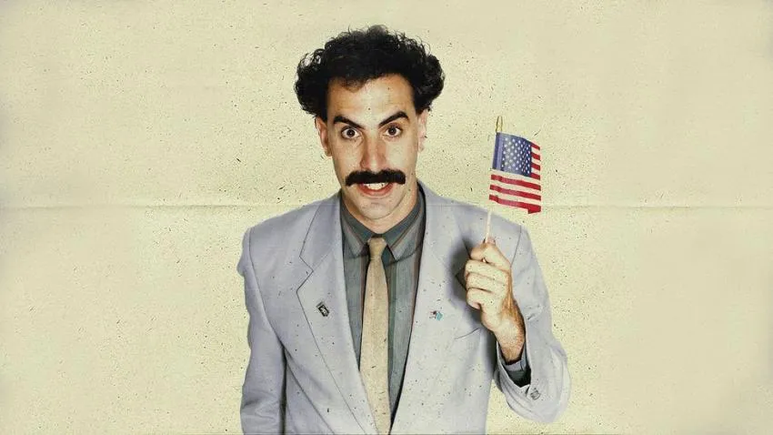 Borat movie promo borat movie promotional image american flag sacha baron cohen