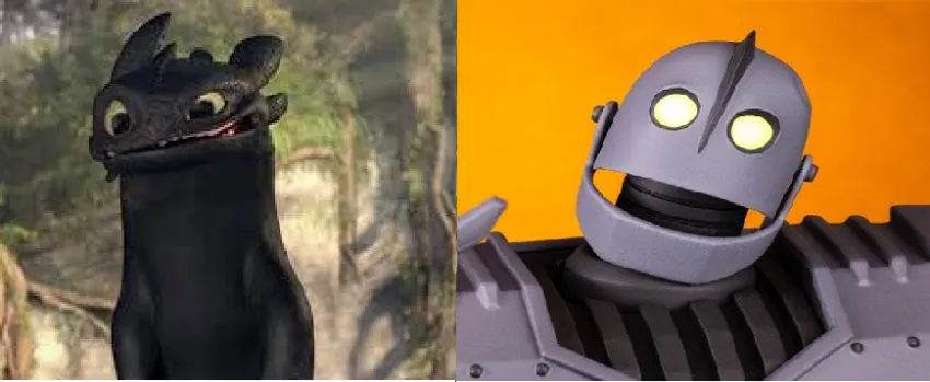 Toothless and the Giant toothless from how to train your dragon and the giant from the iron giant