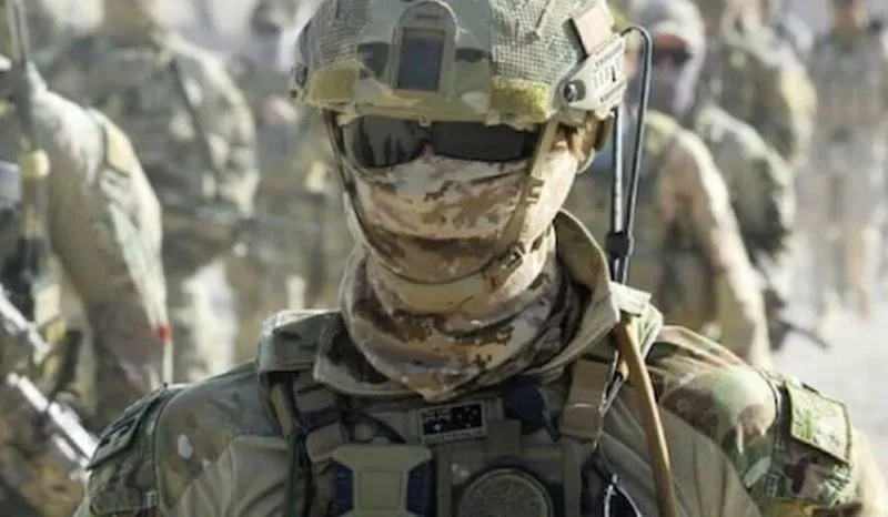 Special forces member with facial protection