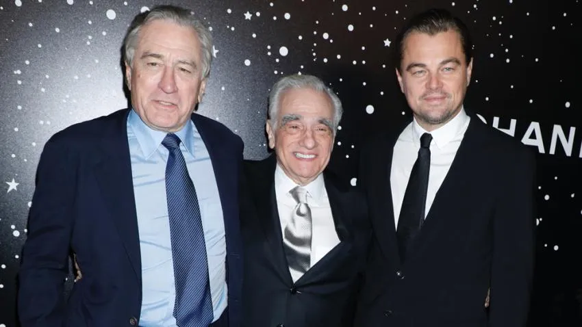 Leonardo DiCaprio with Killers of The Flower Moon co-star Robert De Niro and director Martin Scorsee Robert De Niro and Leonardo DiCaprio pose for photo together