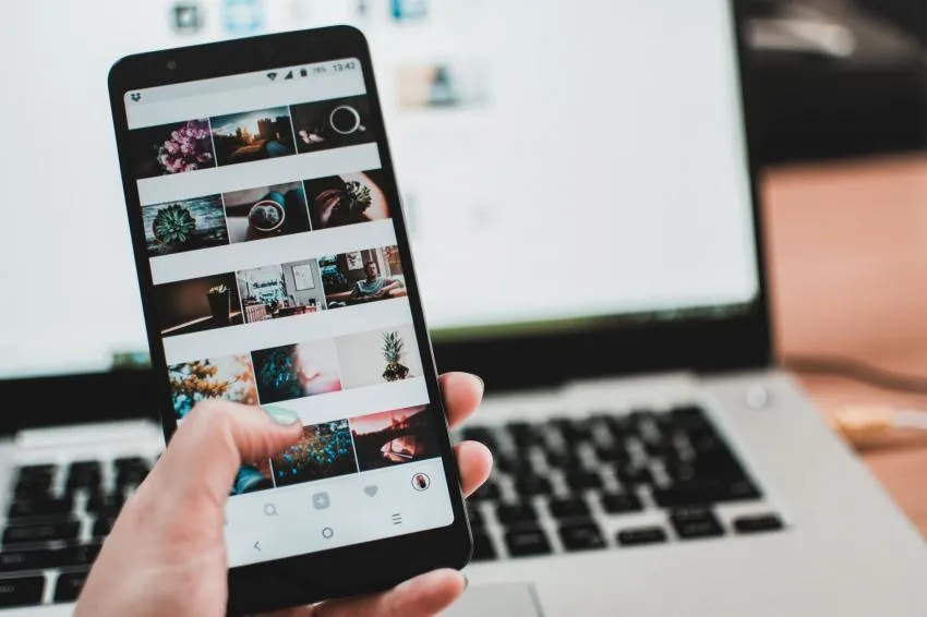 A phone with social media pictures on the screen. They are mostly pictures of cacti.