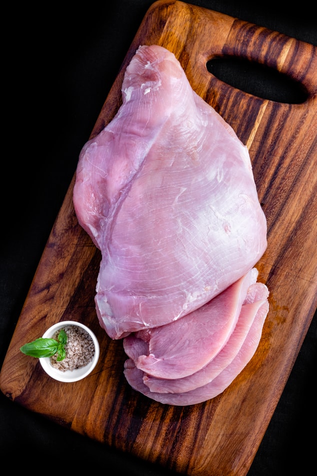 Raw Breast Raw Chicken Breast Sliced to show uniformity of the meat