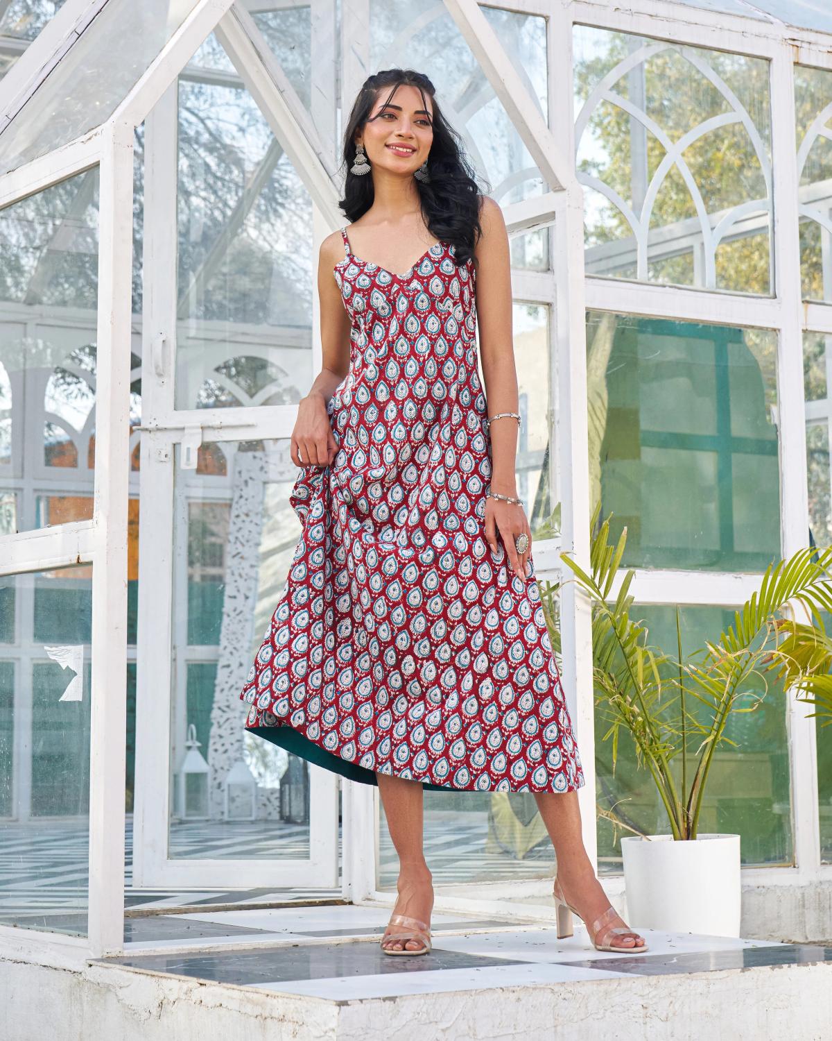 Buy Premium Handblock Umbrella Dress by Guleri