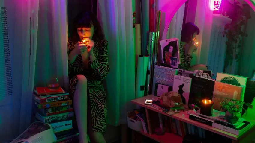 Rachel Cabitt self-portrait Rachel Cabitt smoking on windowsill