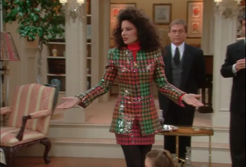 Fran Fine wearing colorful suit set