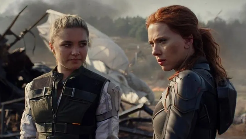 black widow movie still scarlett johansson florence pugh