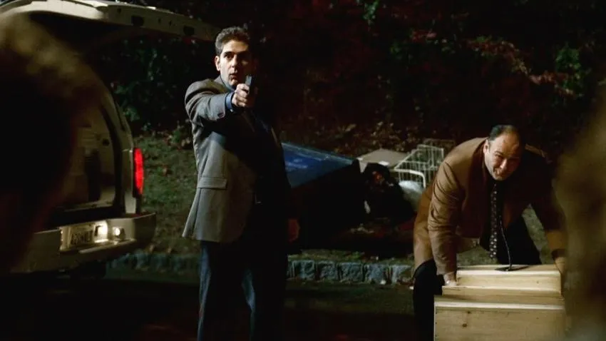 Michael Imperioli points a gun at the vipers in The Sopranos
