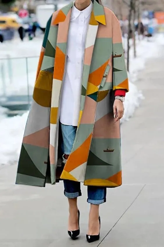 geomtric print geometric print over coat